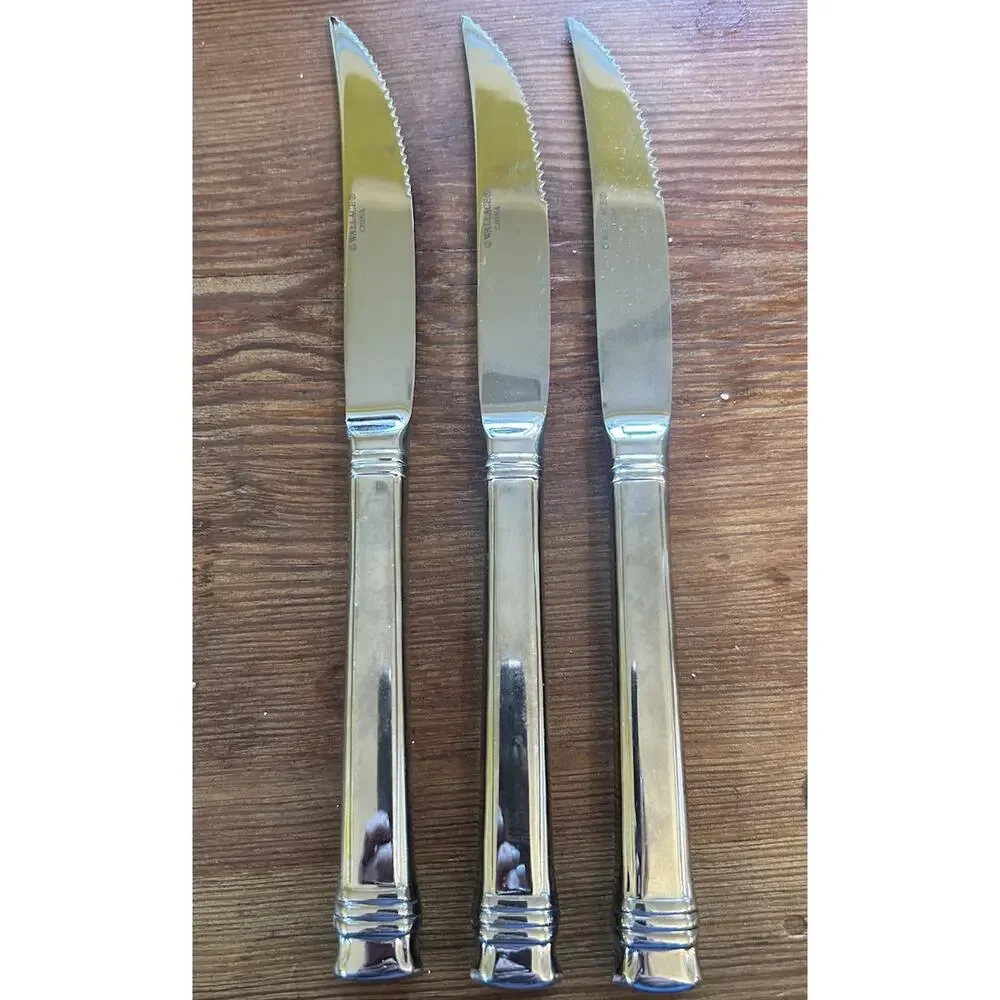 Wallace Zenith‎ Frost Glossy Steak Knife 9.5” Set of 3 heavy stainless steel EUC